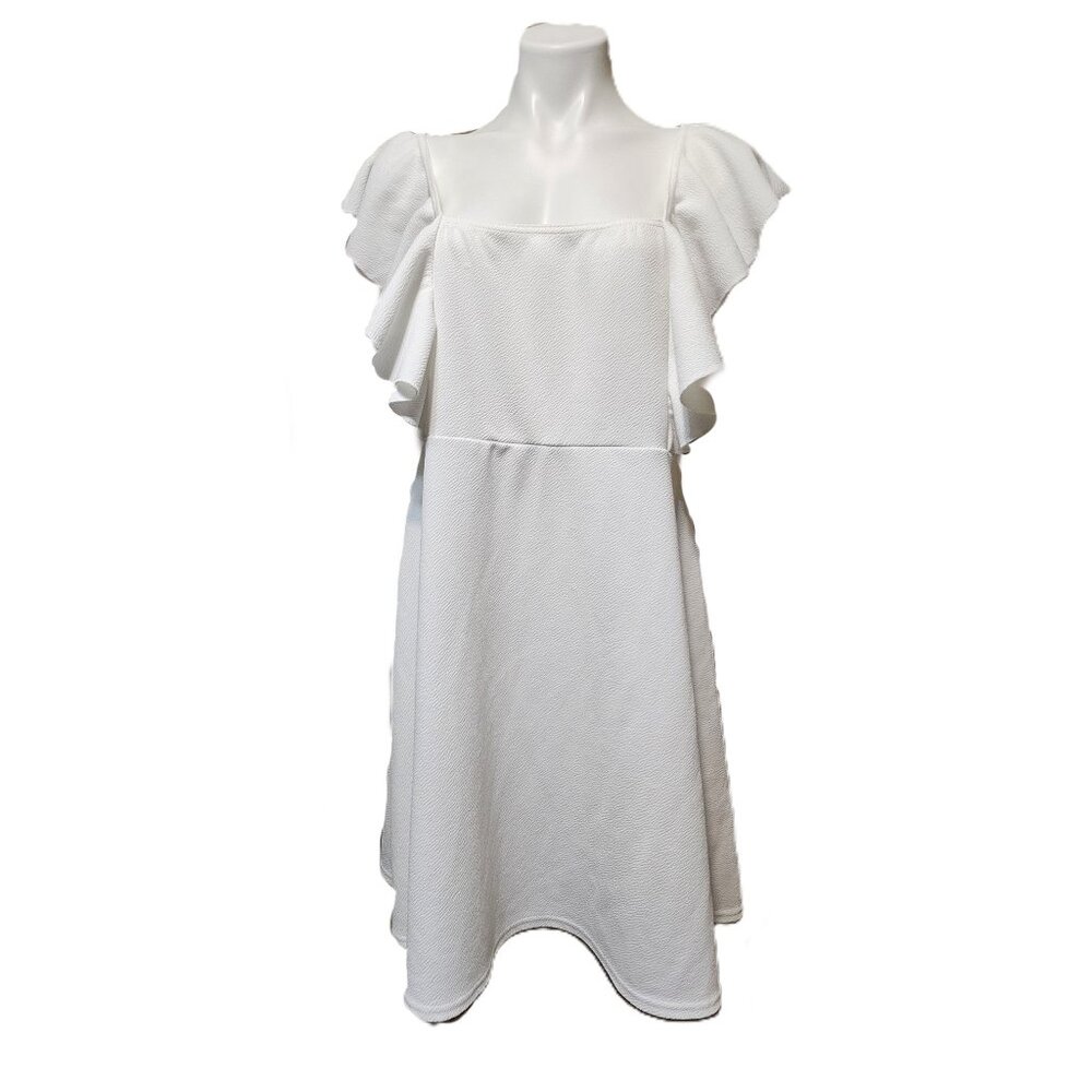 ❤️ 4/$20 Boohoo Plus dress Women's 16 White square neck ruffled Mini summery
